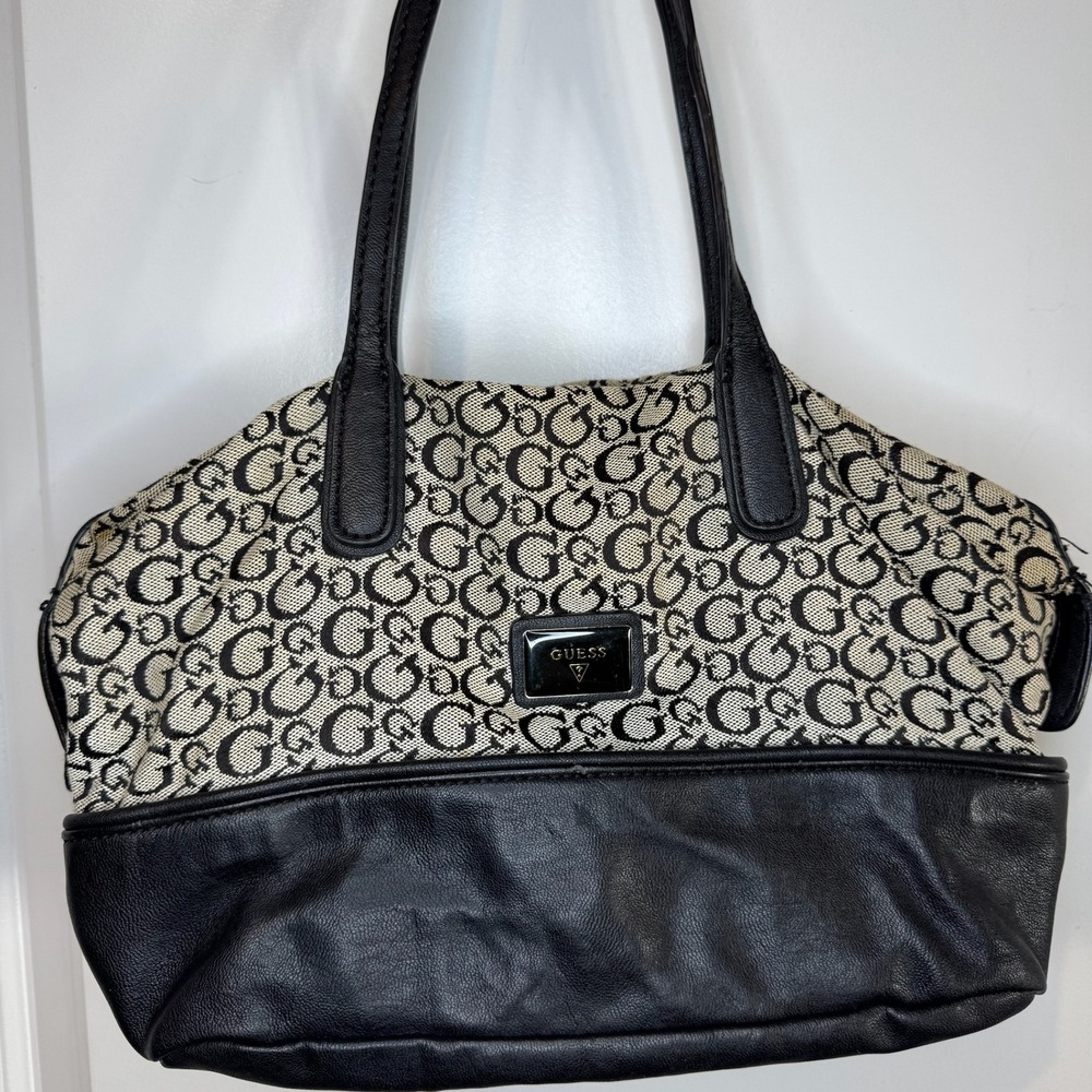 Vintage Y2K Guess Monogram Logo Jacquard Shoulder Bag Hobo Satchel Purse